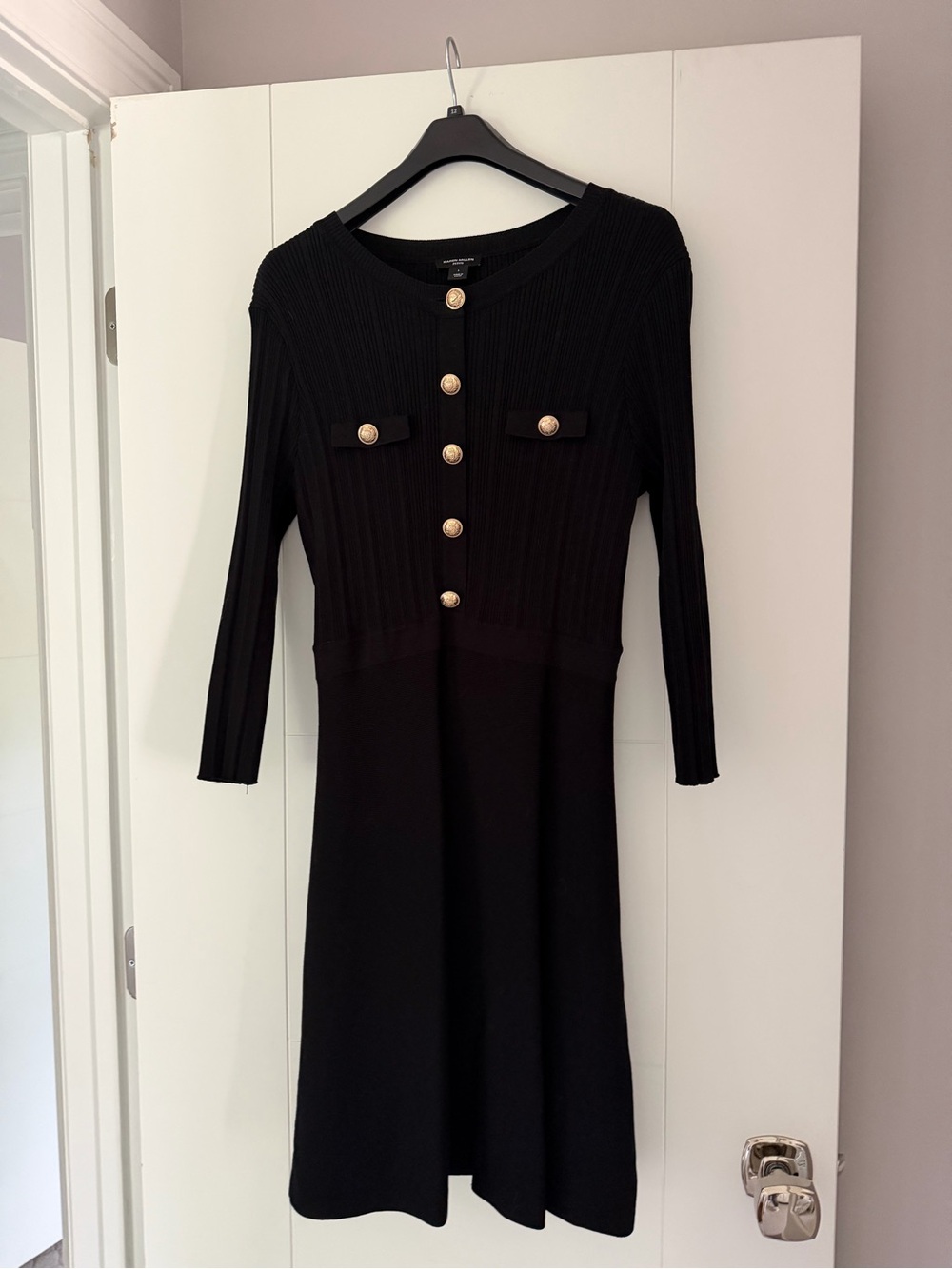 Karen Millen Black Knit Button-Front Midi Dress size petit large